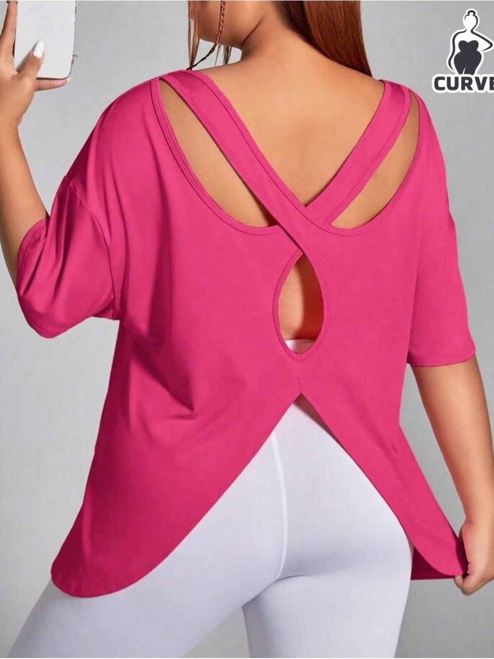 SHEIN Hot Pink Crisscross Back Open Keyhole Workout Top